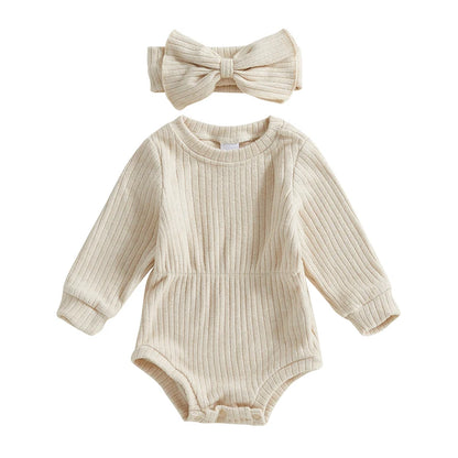 True Bub™ Baby Girls Rompers Knit Long Sleeve Jumpsuits with Headband 0-1Y