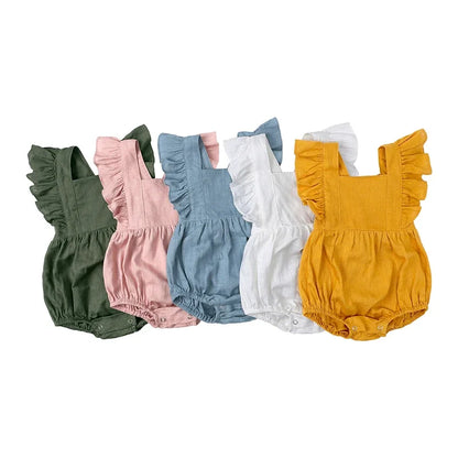 True Bub™  Jumpsuits - Baby Girls Outfits Romper Sleeveless Linen Ruffles 0-24M
