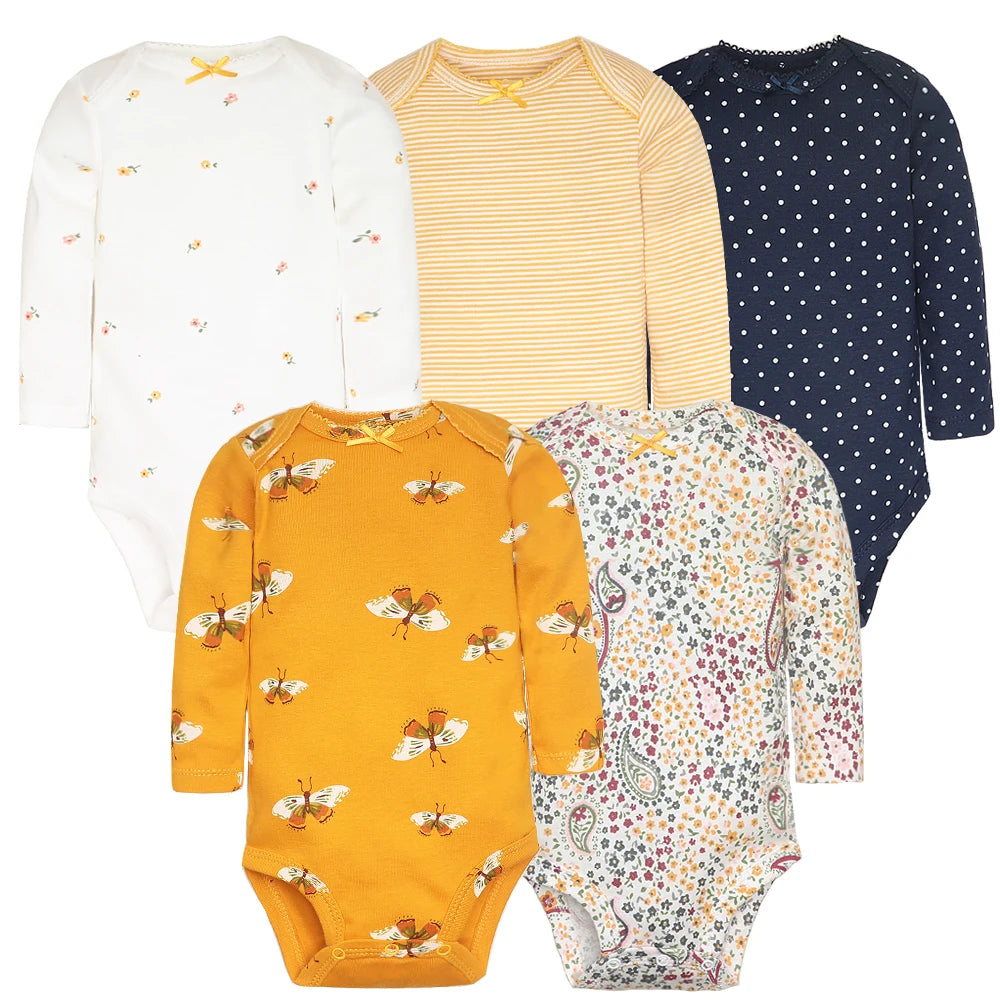 True Bub™ Cotton Baby Bodysuits 5pc Set 0-12M