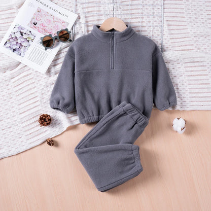 True Bub™ Winter Essentials - Warm Suit  Long Sleeve Zip Up Pullover Top & Trousers 2pcs Set