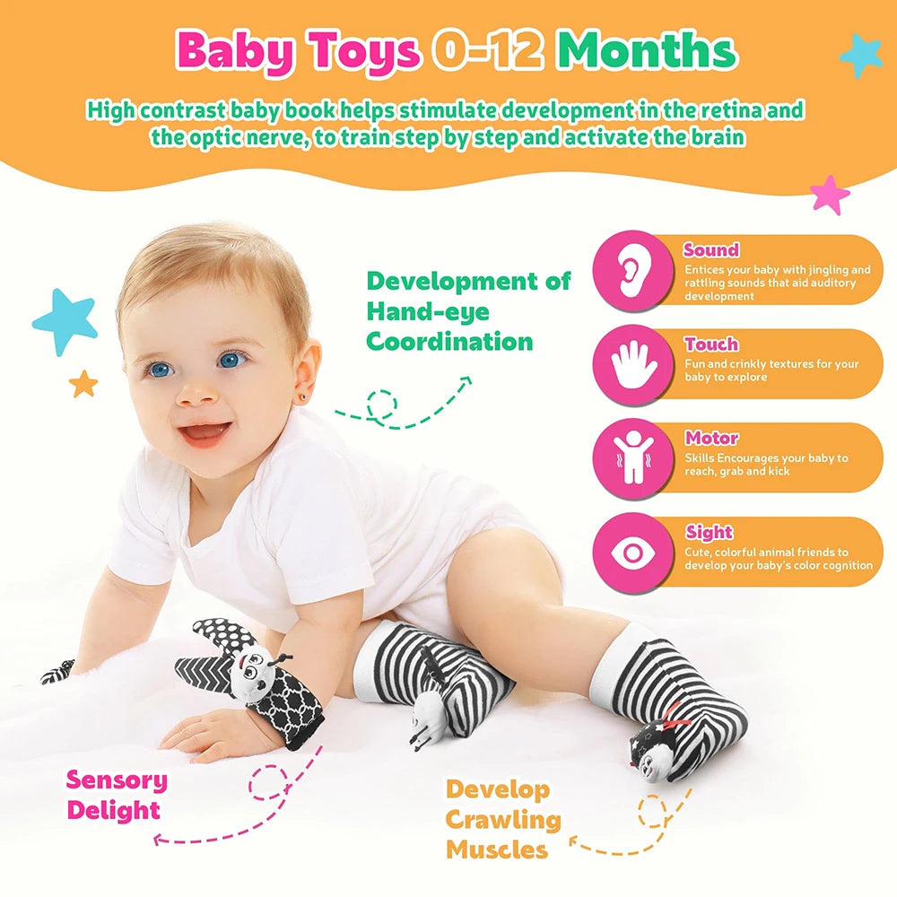 RattleFingers - Foot & Wrist Baby Rattles Toys Contrast Sensory