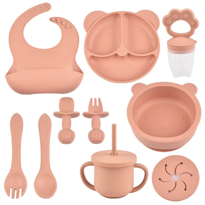 True Bub™ Starting Steading - BPA Free Silicone Baby Cutlery Set For Feeding, Baby Led Weaning and Solids Bear Bowl 10pcs