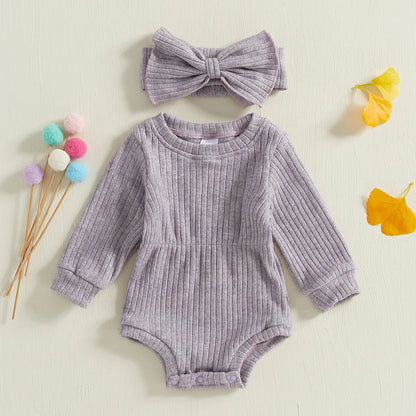 True Bub™ Baby Girls Rompers Knit Long Sleeve Jumpsuits with Headband 0-1Y