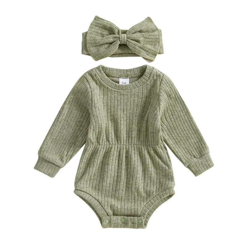 True Bub™ Baby Girls Rompers Knit Long Sleeve Jumpsuits with Headband 0-1Y
