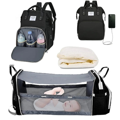 WorldsWonder - Pull Out Bed Diaper Backpack Baby Travel Bag