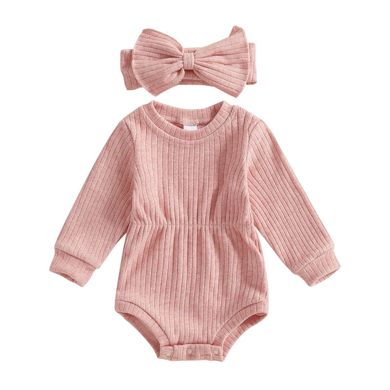 True Bub™ Baby Girls Rompers Knit Long Sleeve Jumpsuits with Headband 0-1Y