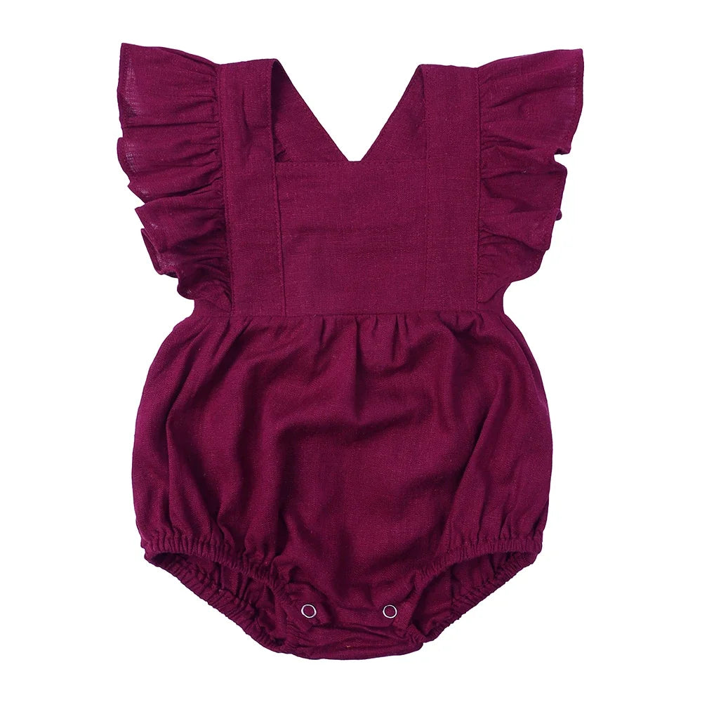 True Bub™  Jumpsuits - Baby Girls Outfits Romper Sleeveless Linen Ruffles 0-24M