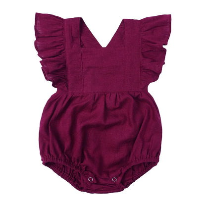 True Bub™  Jumpsuits - Baby Girls Outfits Romper Sleeveless Linen Ruffles 0-24M