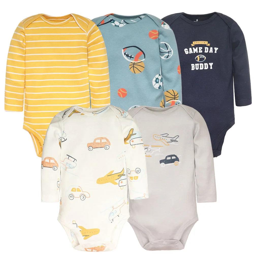 True Bub™ Cotton Baby Bodysuits 5pc Set 0-12M