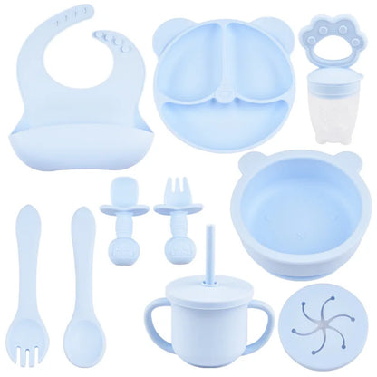 True Bub™ Starting Steading - BPA Free Silicone Baby Cutlery Set For Feeding, Baby Led Weaning and Solids Bear Bowl 10pcs