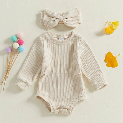 True Bub™ Baby Girls Rompers Knit Long Sleeve Jumpsuits with Headband 0-1Y