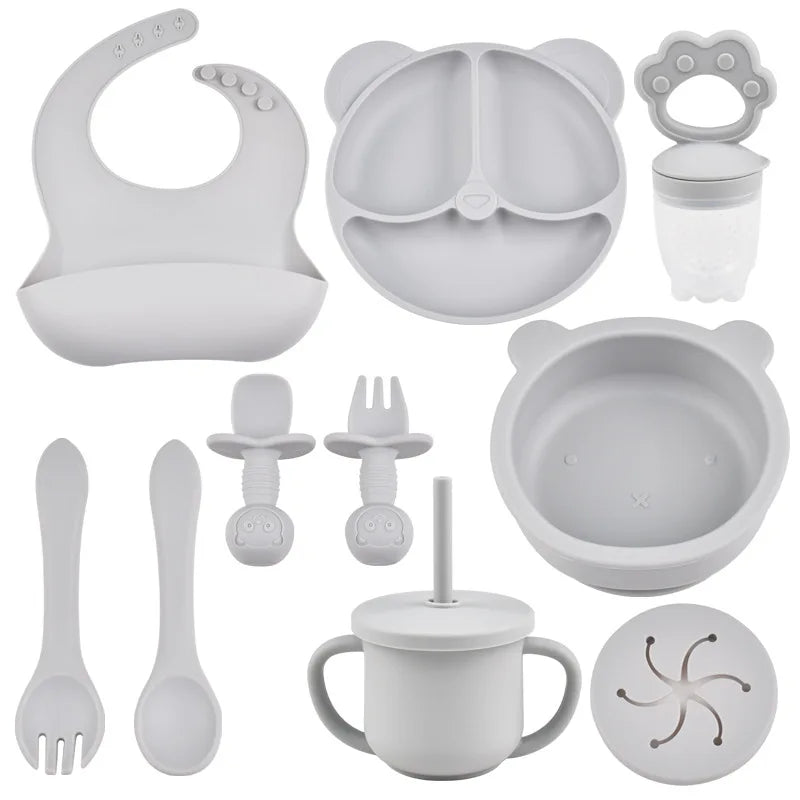 True Bub™ Starting Steading - BPA Free Silicone Baby Cutlery Set For Feeding, Baby Led Weaning and Solids Bear Bowl 10pcs