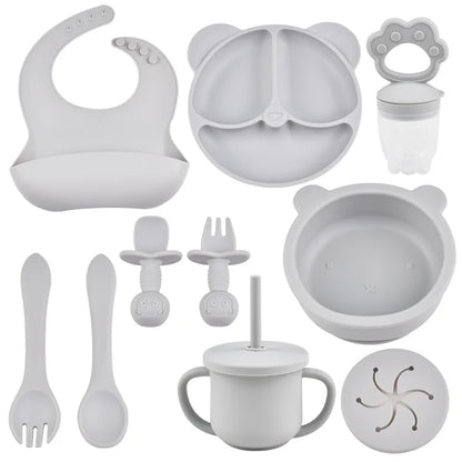 True Bub™ Starting Steading - BPA Free Silicone Baby Cutlery Set For Feeding, Baby Led Weaning and Solids Bear Bowl 10pcs