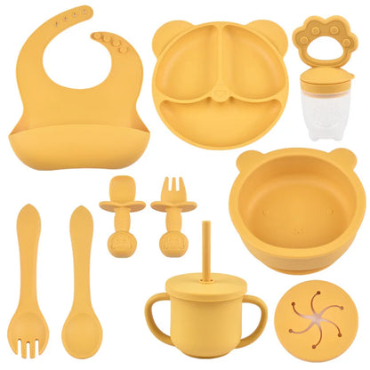 True Bub™ Starting Steading - BPA Free Silicone Baby Cutlery Set For Feeding, Baby Led Weaning and Solids Bear Bowl 10pcs