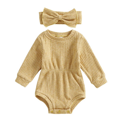 True Bub™ Baby Girls Rompers Knit Long Sleeve Jumpsuits with Headband 0-1Y