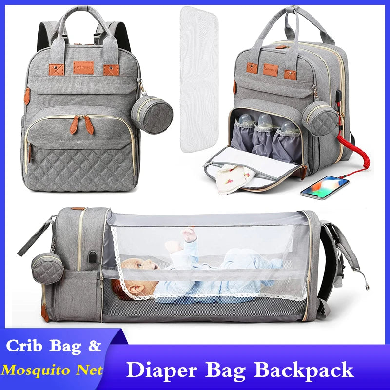 WorldsWonder - Pull Out Bed Diaper Backpack Baby Travel Bag