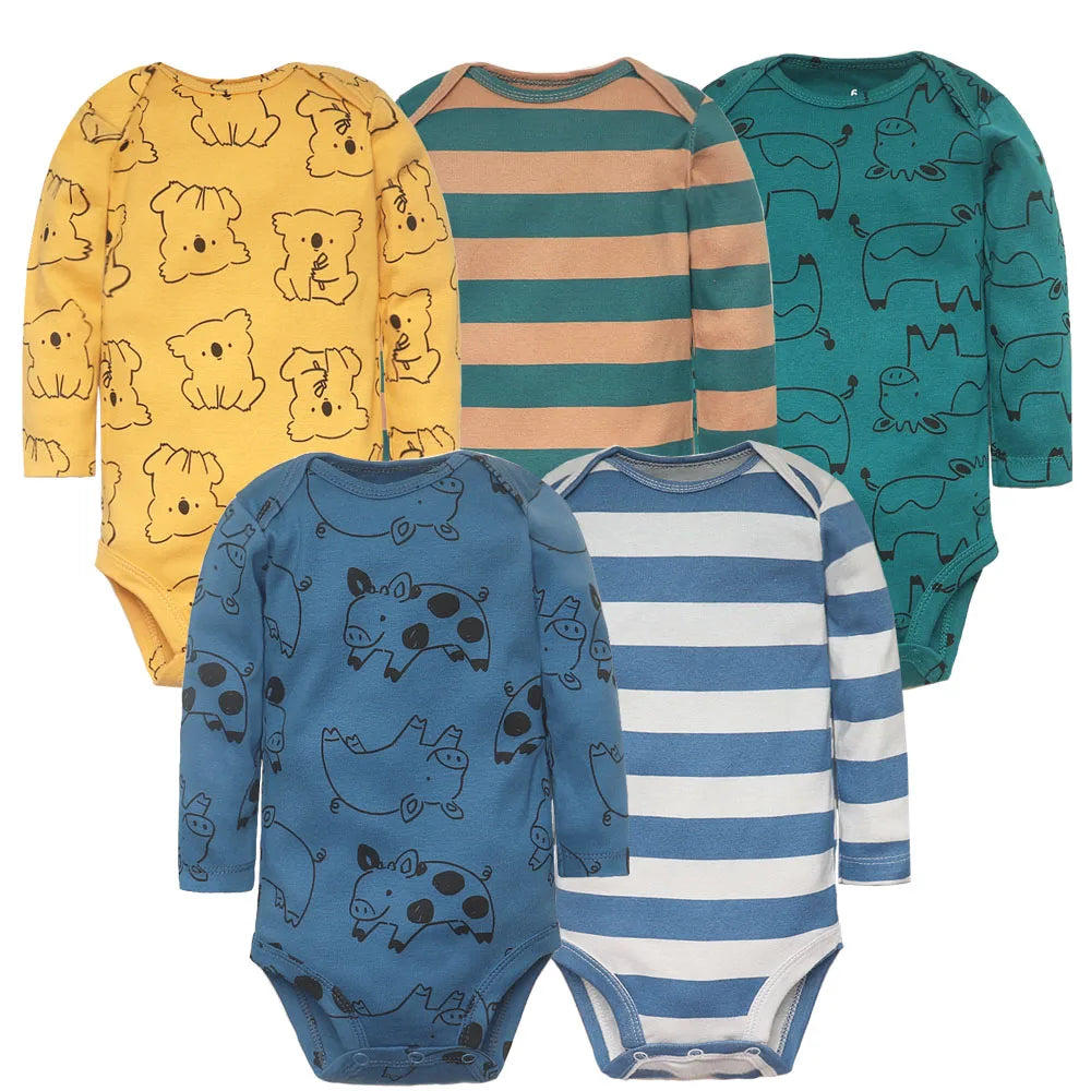 True Bub™ Cotton Baby Bodysuits 5pc Set 0-12M