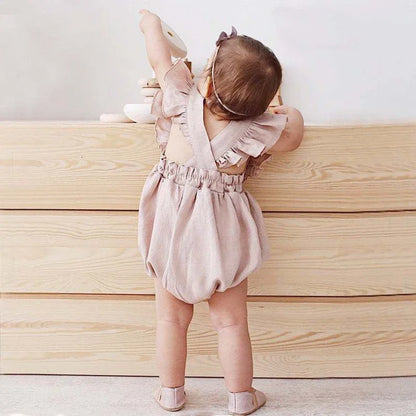 True Bub™  Jumpsuits - Baby Girls Outfits Romper Sleeveless Linen Ruffles 0-24M