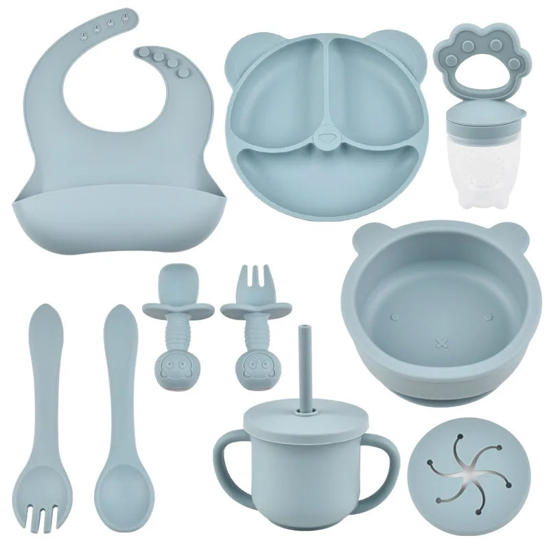 True Bub™ Starting Steading - BPA Free Silicone Baby Cutlery Set For Feeding, Baby Led Weaning and Solids Bear Bowl 10pcs