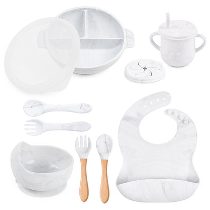 True Bub™ Starting Steading - BPA Free Silicone Baby Cutlery Set For Feeding, Baby Led Weaning Solids Plate with Lid 10pcs